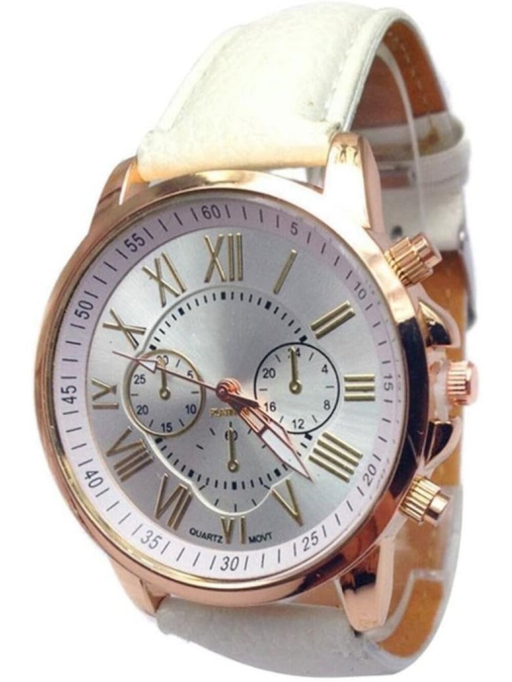Women's White Analog Quartz Leather Diamond Crystal Rhinestone Round Wrist Watch